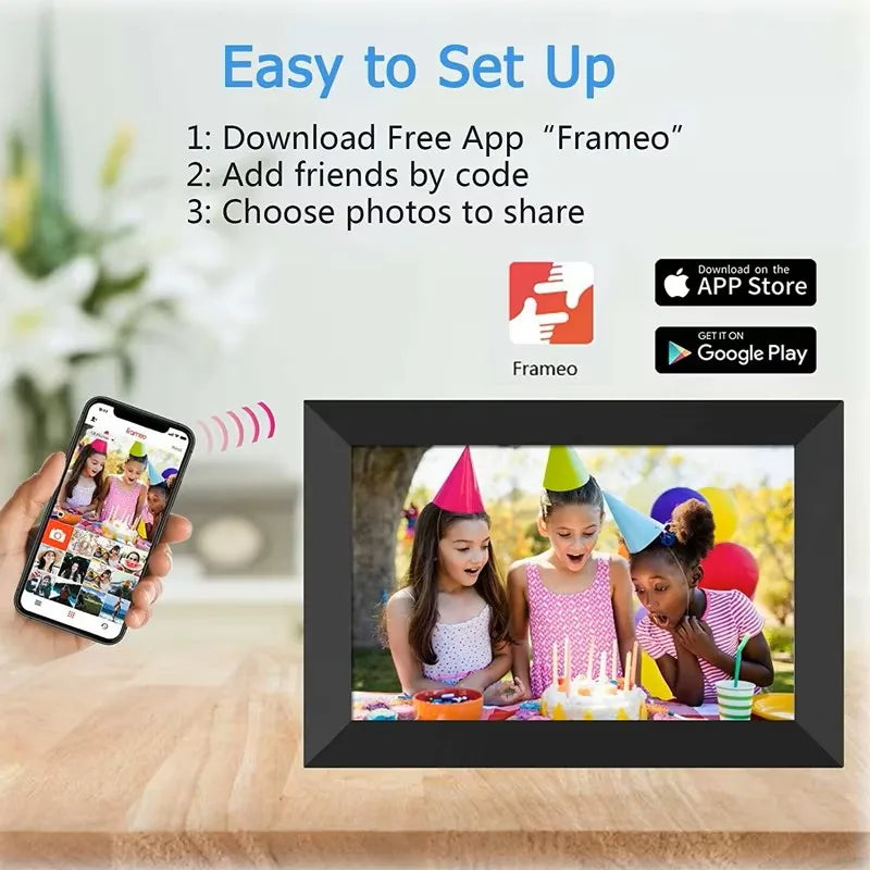 FRAMEO Digital Photo Frame WiFi 32GB 10.1 Inch 1280x800 IPS Touch Screen Digital Picture Frame Easy Setup Share Photo or Video