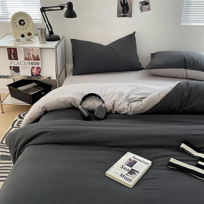 3pcs Duvet Cover Black Fashion Bedding Set for Men Grey Comforter Cover Microfiber Solid Color Quilt Cover with 2 Pillowcases