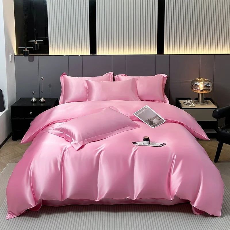 Luxury Bedding Set Solid Color Duvet Cover Bedsheet Pillowcase Smooth Satin Single Double King Queen Full Twin Size Quilt Cover