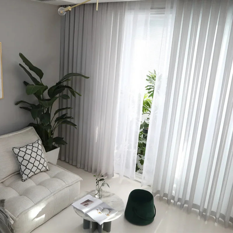 1Pc Super Soft Chiffon White Tulle Sheer Curtains for Living Room Lining Bedroom Window Decor HOTEL Door Luxury Modern 거즈 커튼
