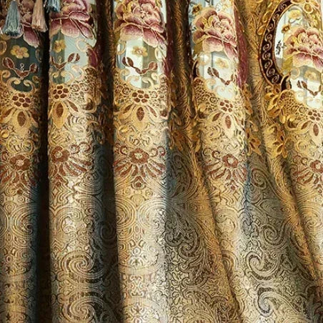 Luxury Golden Velvet Embroidered Curtains for Living Room Bedroom Elegant Hollow Shading Drapes Custom Valance Tulle Villa Decor