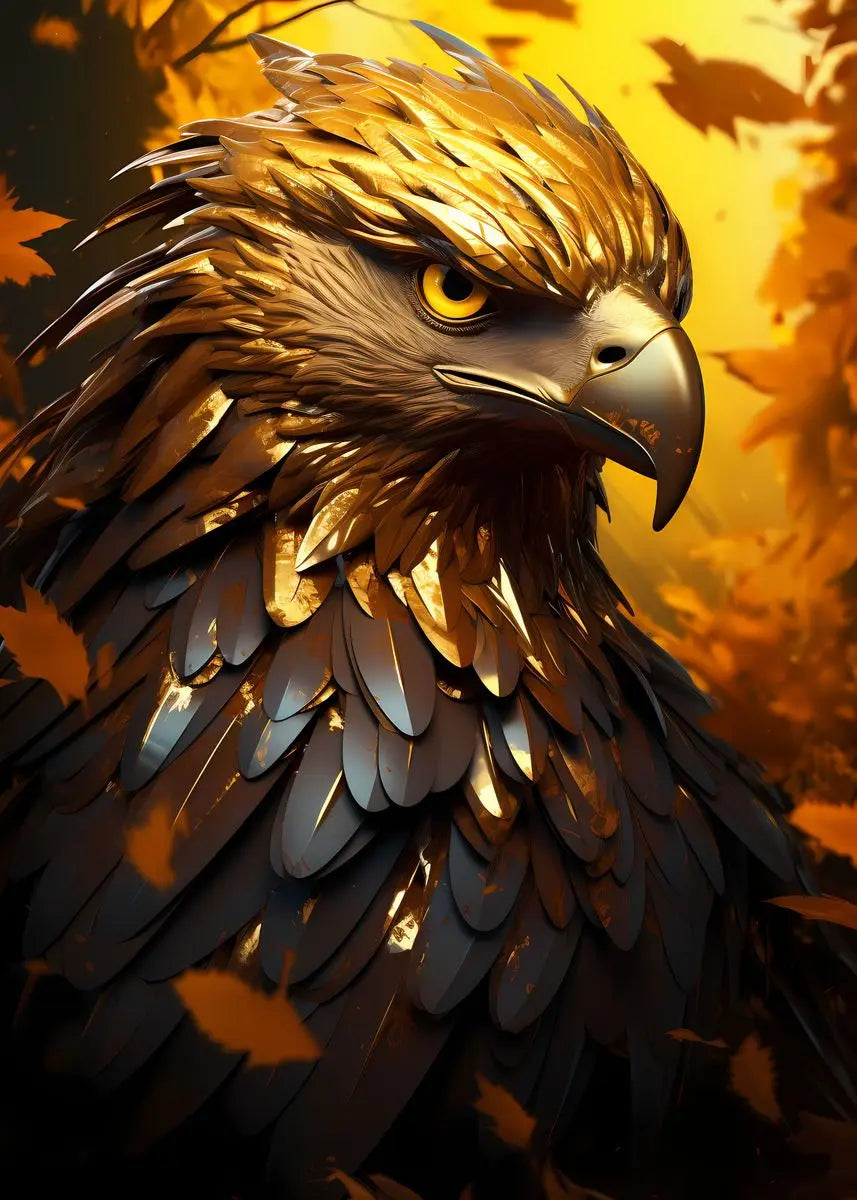 Golden Eagle Poster Bird Head Handsome Sharp Gold Animal Prints Canvas Painting Wall Art Pictures Home Room Modern Decoration