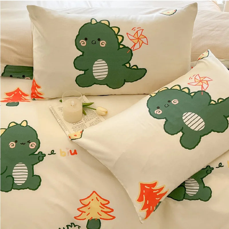 Kawaii Bear & Dinosaur Printed Bedding Set