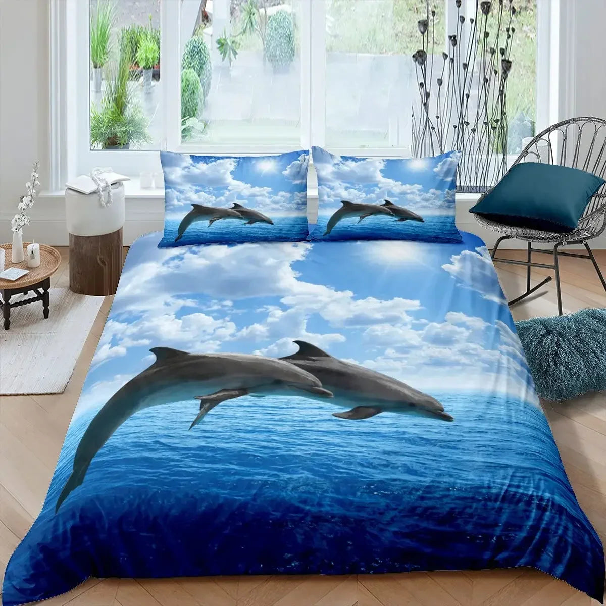 3D Dolphin In Blue Sea Queen King Size Bedding Sets Animal Single Quilt Duvet Cover Set Kids Adult Bed Polyester Bedclothes
