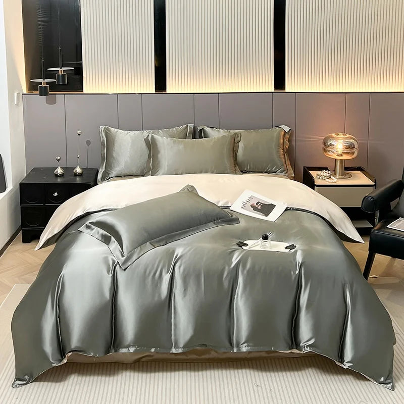 Luxury Bedding Set Solid Color Duvet Cover Bedsheet Pillowcase Smooth Satin Single Double King Queen Full Twin Size Quilt Cover
