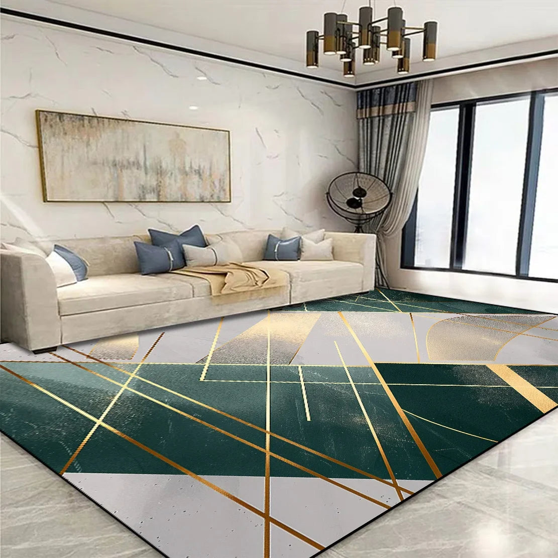 Modern Golden Geometric Non-slip Area Rug