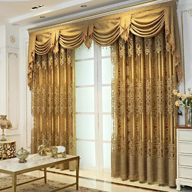 European Embroidery Luxury Gold Curtains for Living Dining Room Bedroom Door Window Room New High-end Tulle Customize