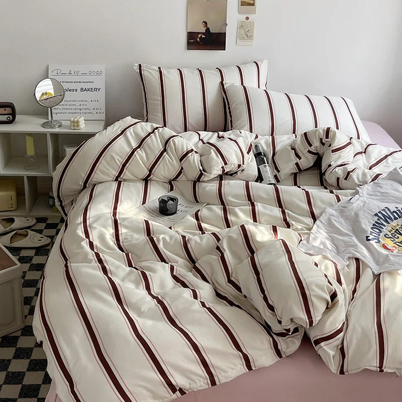 Stripe Comforter Set with Pillowcase & Bed Sheet