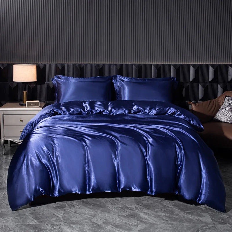 Luxury Bedding Set Solid Color Duvet Cover Bedsheet Pillowcase Smooth Satin Single Double King Queen Full Twin Size Quilt Cover