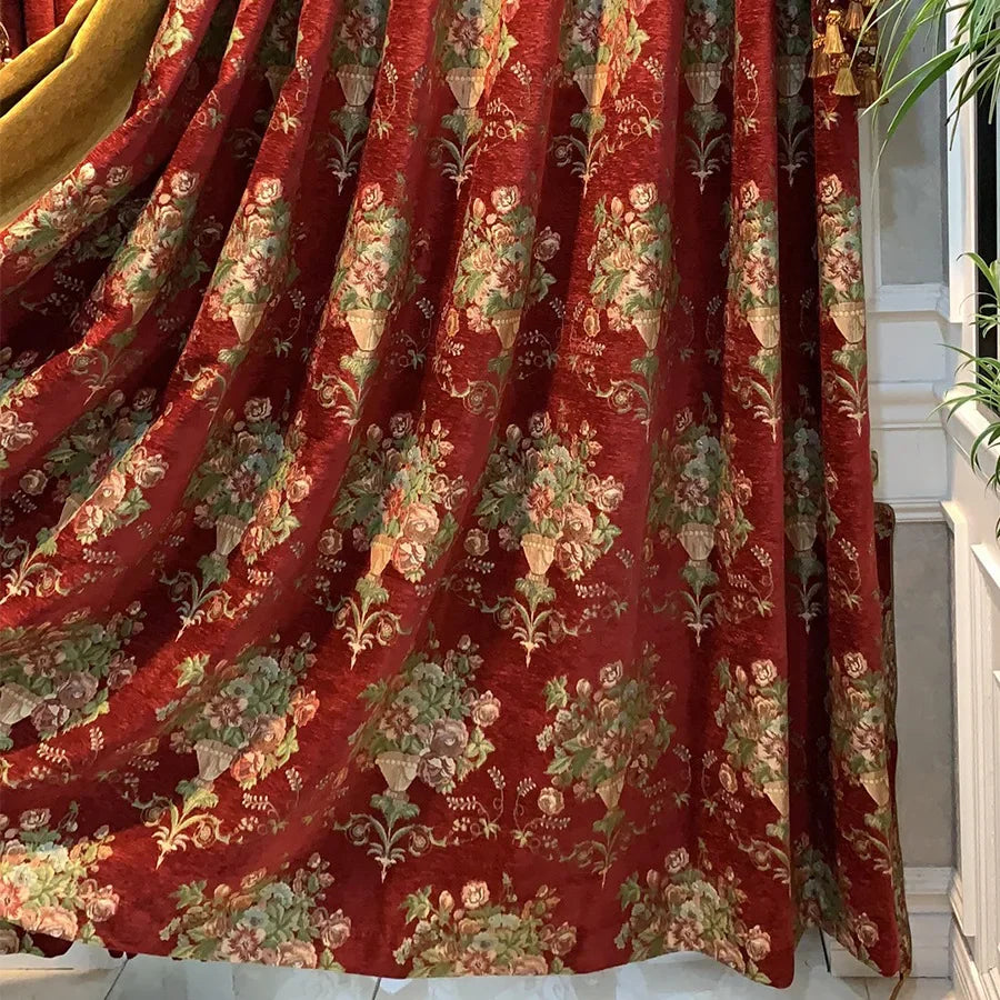 European top luxury red jacquard blackout curtains for living room high-quality decorative villa curtains for bedroom apartments