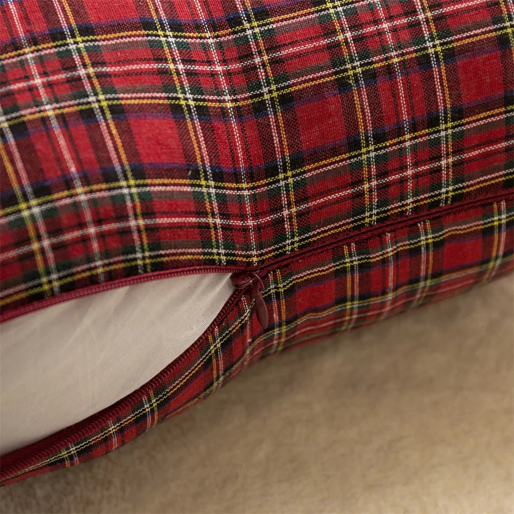 Christmas Tartan Plaid Pillow Case with Snowflake Design