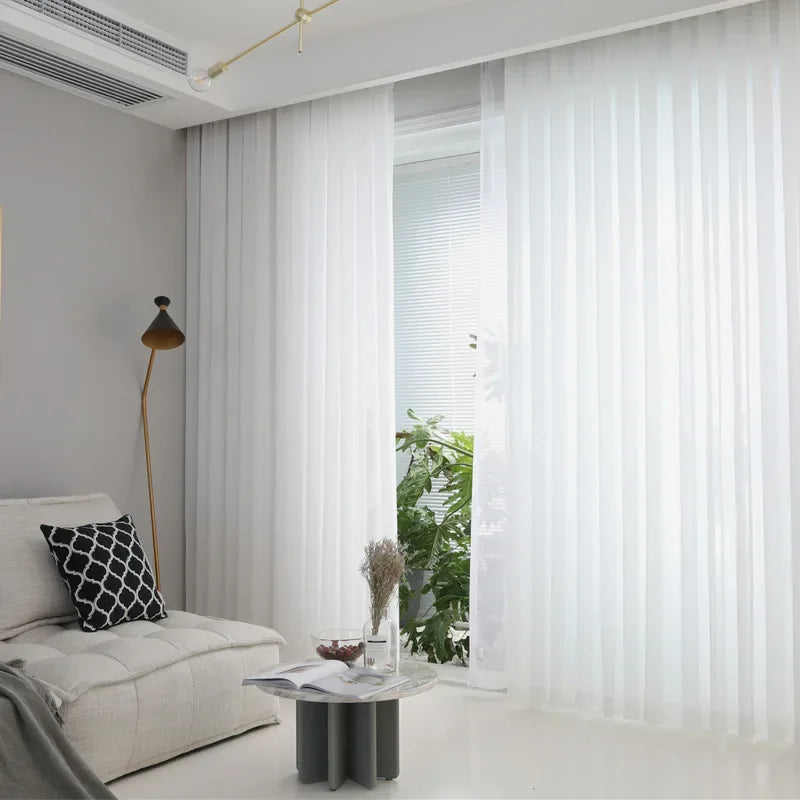 1Pc Super Soft Chiffon White Tulle Sheer Curtains for Living Room Lining Bedroom Window Decor HOTEL Door Luxury Modern 거즈 커튼