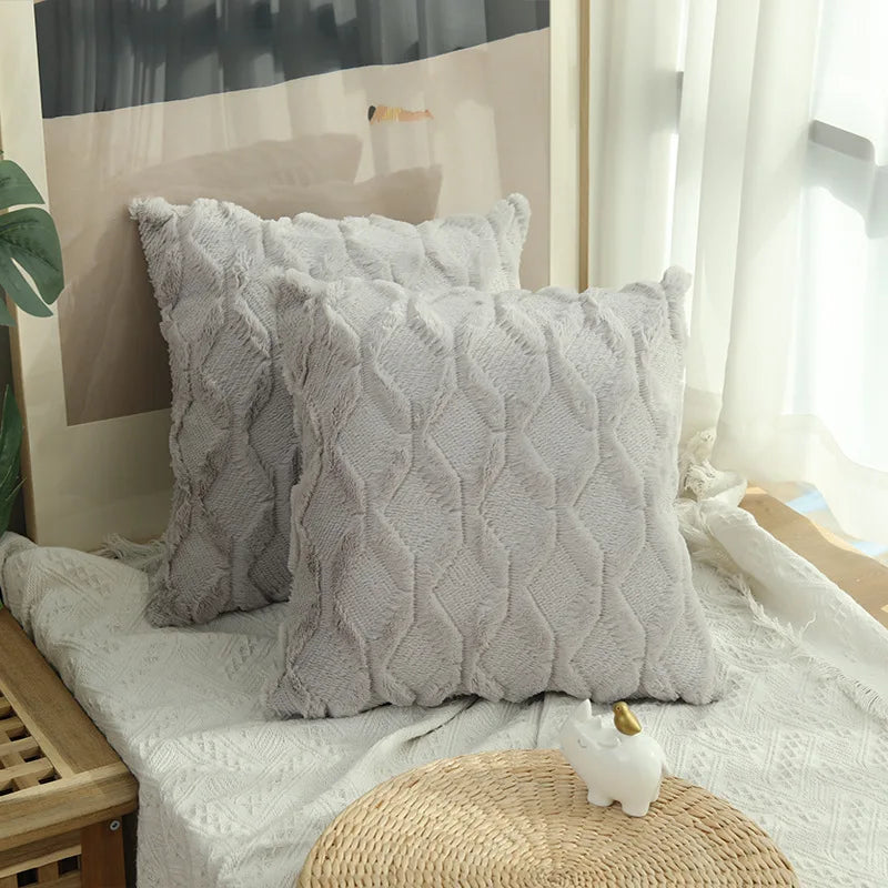 1pc Diamond Pattern Luxury Faux Fur Throw Pillow Cover, Deluxe Decorative Plush PillowCase, Cushion Cover Shell For Sofa Bedroom