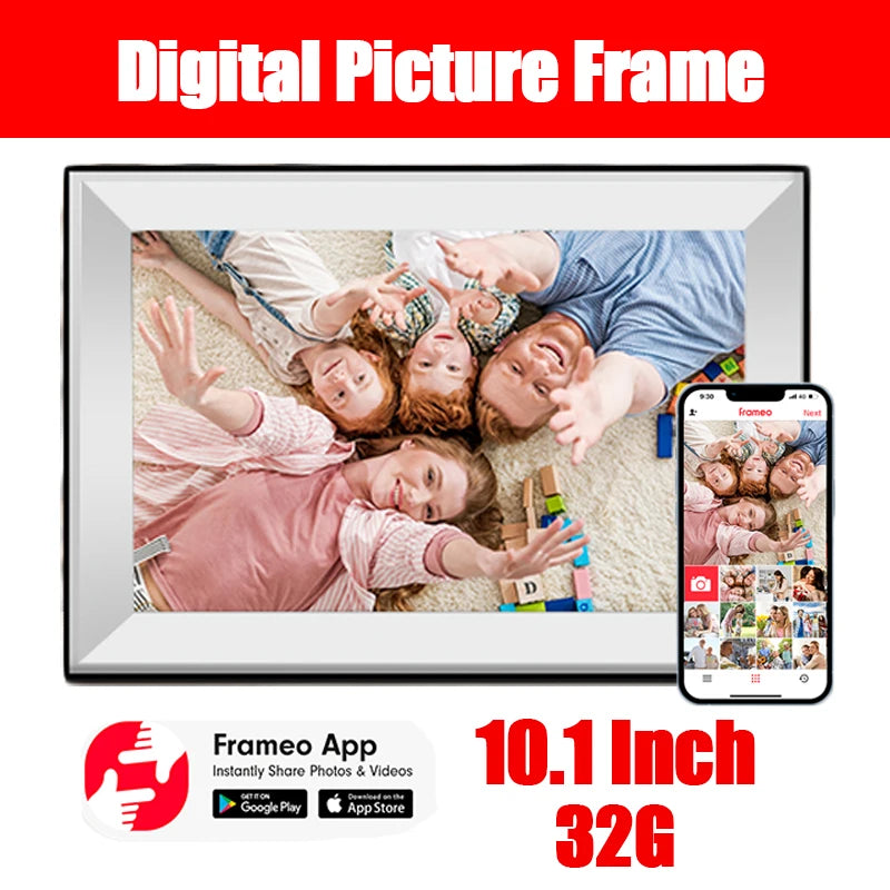 Frameo Digital Picture Frame 10.1 Inch 32GB Smart WiFi Digital Photo Frame with 1280x800 IPS HD Touch Screen Wall Mountable