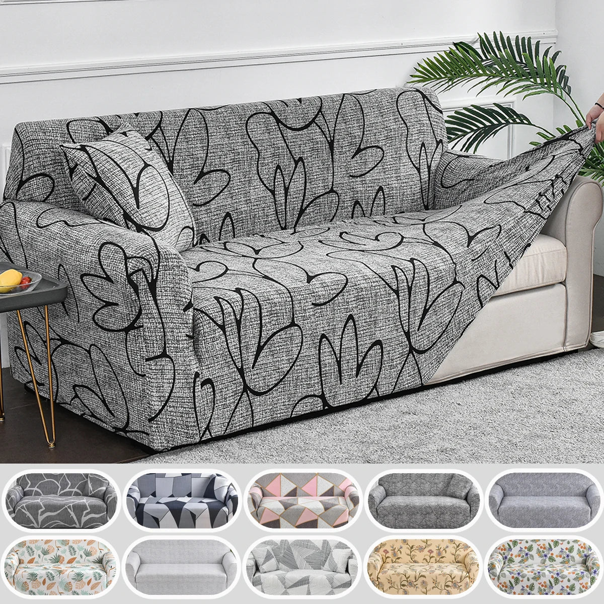 Flower Printed Elastic Sofa Cover for Living Room & Bedroom