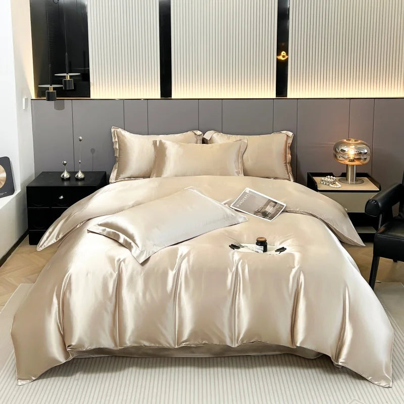 Luxury Bedding Set Solid Color Duvet Cover Bedsheet Pillowcase Smooth Satin Single Double King Queen Full Twin Size Quilt Cover