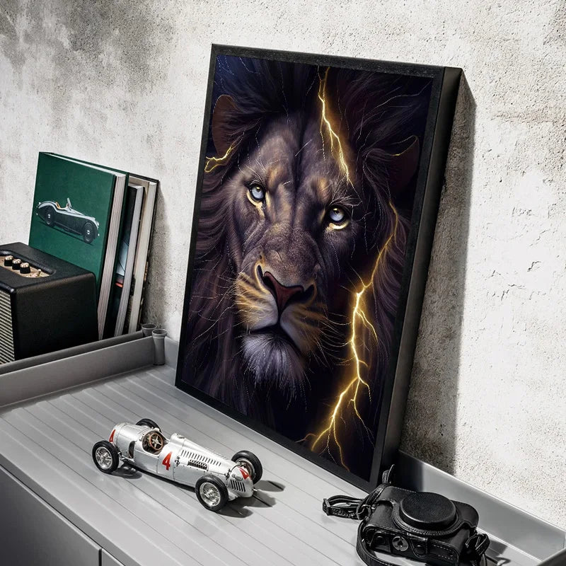 Black and Golden Light Lion Posters Modern Animal Canvas Painting HD Pictures Wall Art for Living Room Home Decoration No Frame