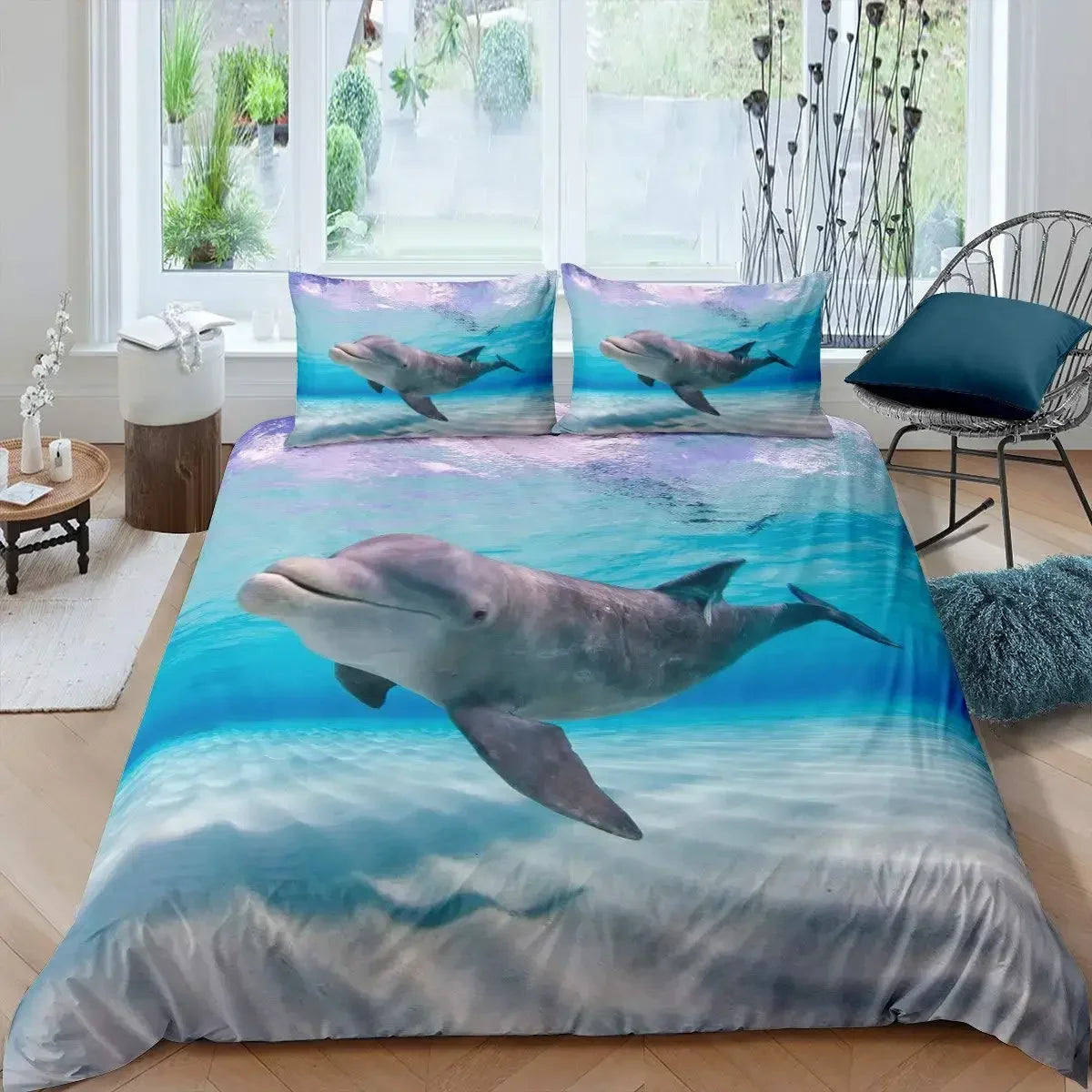 3D Dolphin In Blue Sea Queen King Size Bedding Sets Animal Single Quilt Duvet Cover Set Kids Adult Bed Polyester Bedclothes