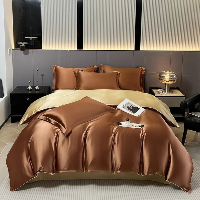 Luxury Bedding Set Solid Color Duvet Cover Bedsheet Pillowcase Smooth Satin Single Double King Queen Full Twin Size Quilt Cover