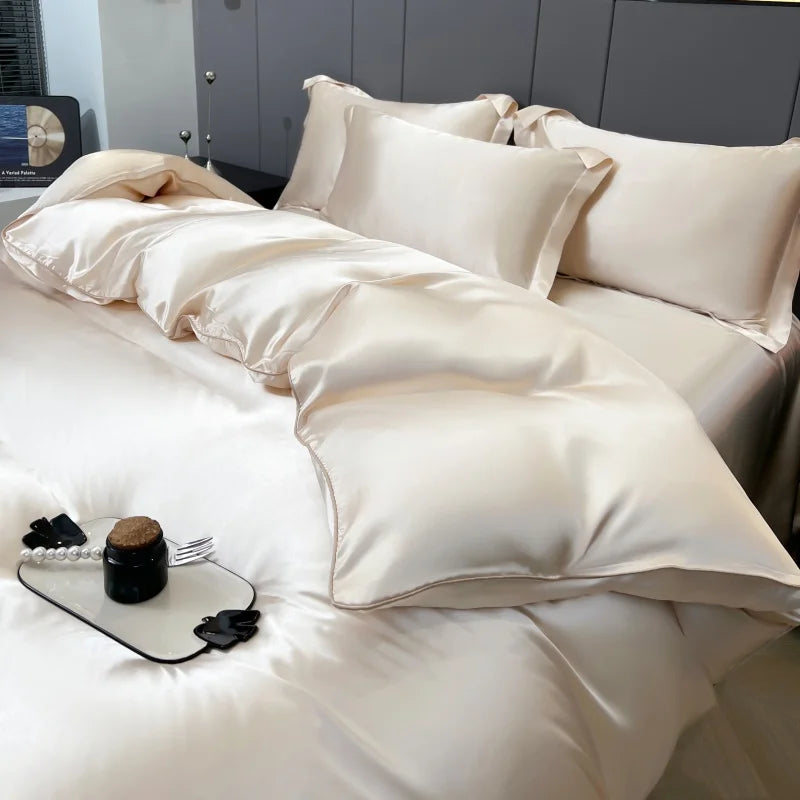 Luxury Bedding Set Solid Color Duvet Cover Bedsheet Pillowcase Smooth Satin Single Double King Queen Full Twin Size Quilt Cover