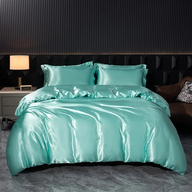 Luxury Bedding Set Solid Color Duvet Cover Bedsheet Pillowcase Smooth Satin Single Double King Queen Full Twin Size Quilt Cover