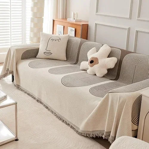 Customizable Sofa Throw Blankets Outdoor Camping Picnic Large Blanket Leisure Relax Beach Towel white Travel Rug Tassels Linen