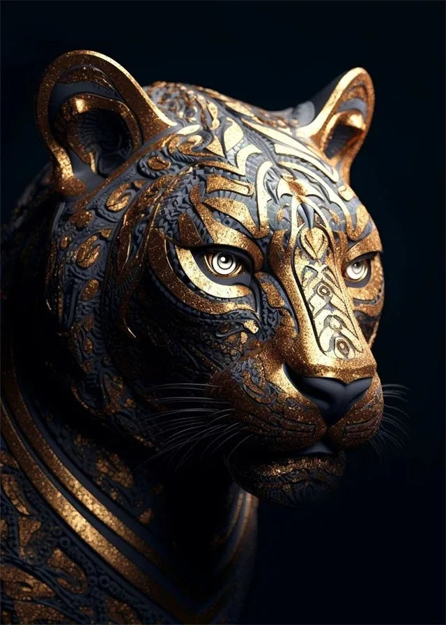 Black Gold Eagle Lion Canvas Painting Metal Poster Wall Art Nordic Deer Tiger Wolf Swan Aesthetic Picture for Living Room Decor