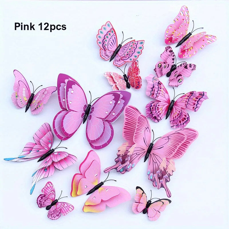 12pcs 3D Double Layer Butterfly Wall Stickers