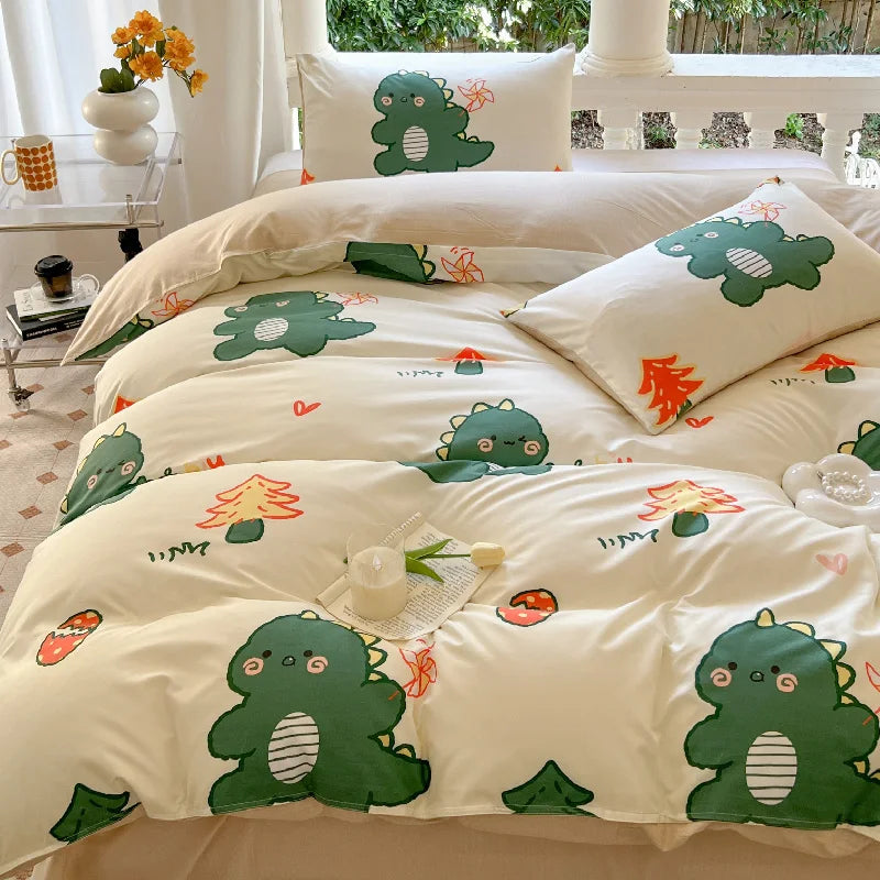 Kawaii Bear & Dinosaur Printed Bedding Set