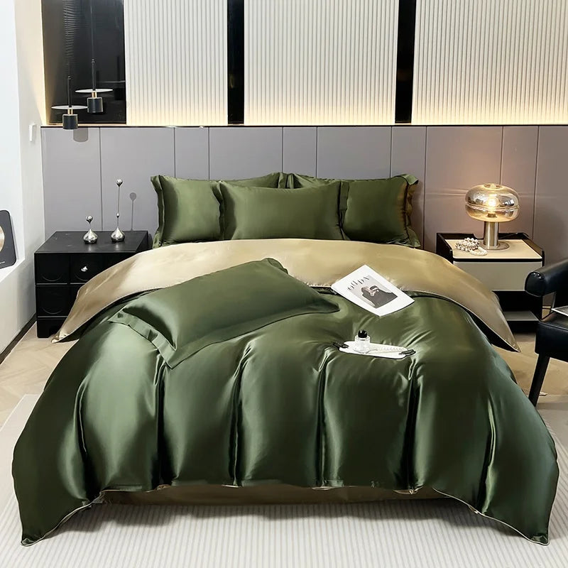 Luxury Bedding Set Solid Color Duvet Cover Bedsheet Pillowcase Smooth Satin Single Double King Queen Full Twin Size Quilt Cover