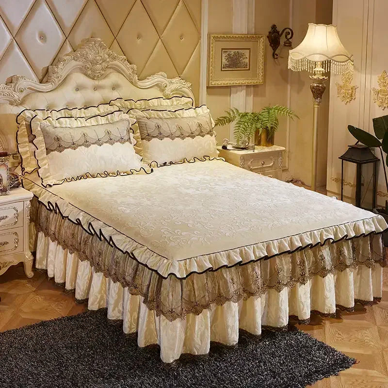3-Piece Luxury Lace Bedspread with Thicken Bed Skirt