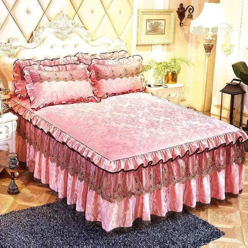 3-Piece Luxury Lace Bedspread with Thicken Bed Skirt