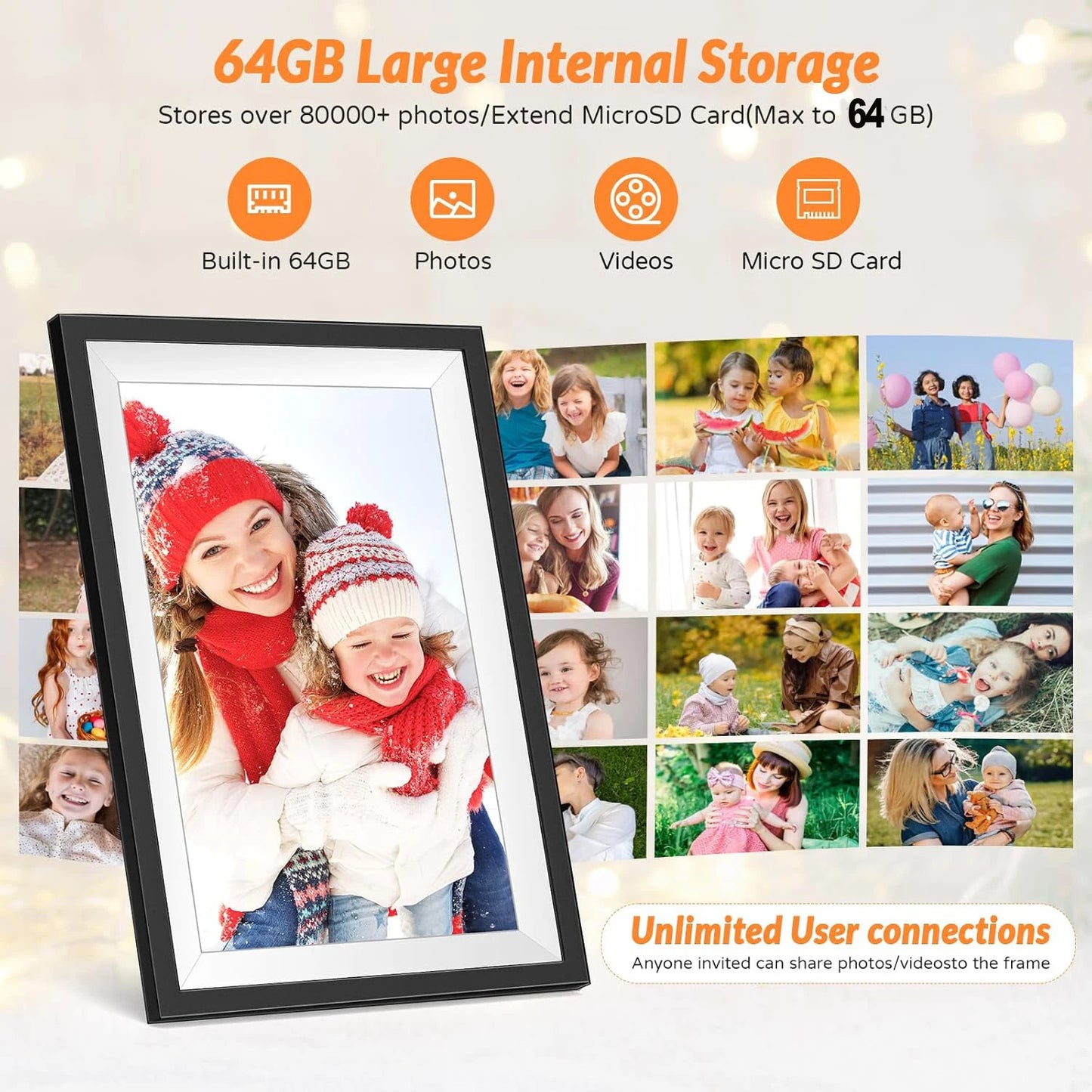 Frameo/Uhale Digital Picture Frame 10.1 Inch 32GB/64GB Smart WiFi digital photo frame with 1280x800 IPS HD Touch Screen
