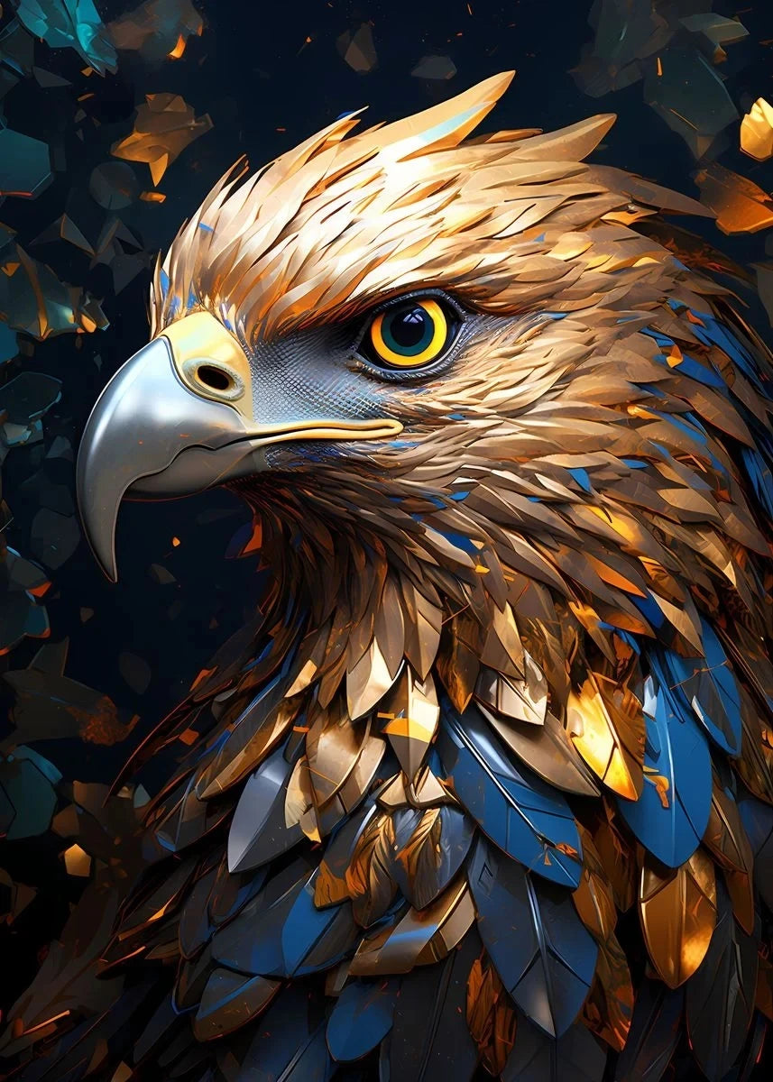Golden Eagle Poster Bird Head Handsome Sharp Gold Animal Prints Canvas Painting Wall Art Pictures Home Room Modern Decoration