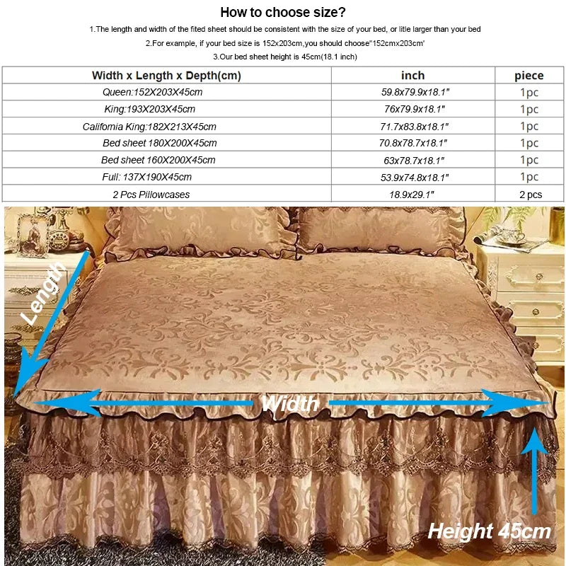 3-Piece Luxury Lace Bedspread with Thicken Bed Skirt
