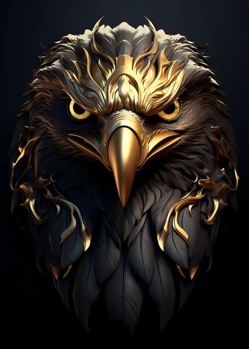 Golden Eagle Poster Bird Head Handsome Sharp Gold Animal Prints Canvas Painting Wall Art Pictures Home Room Modern Decoration