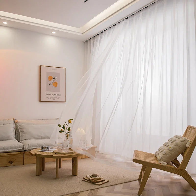 1Pc Super Soft Chiffon White Tulle Sheer Curtains for Living Room Lining Bedroom Window Decor HOTEL Door Luxury Modern 거즈 커튼