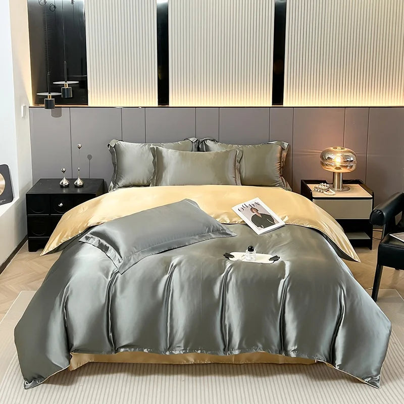 Luxury Bedding Set Solid Color Duvet Cover Bedsheet Pillowcase Smooth Satin Single Double King Queen Full Twin Size Quilt Cover