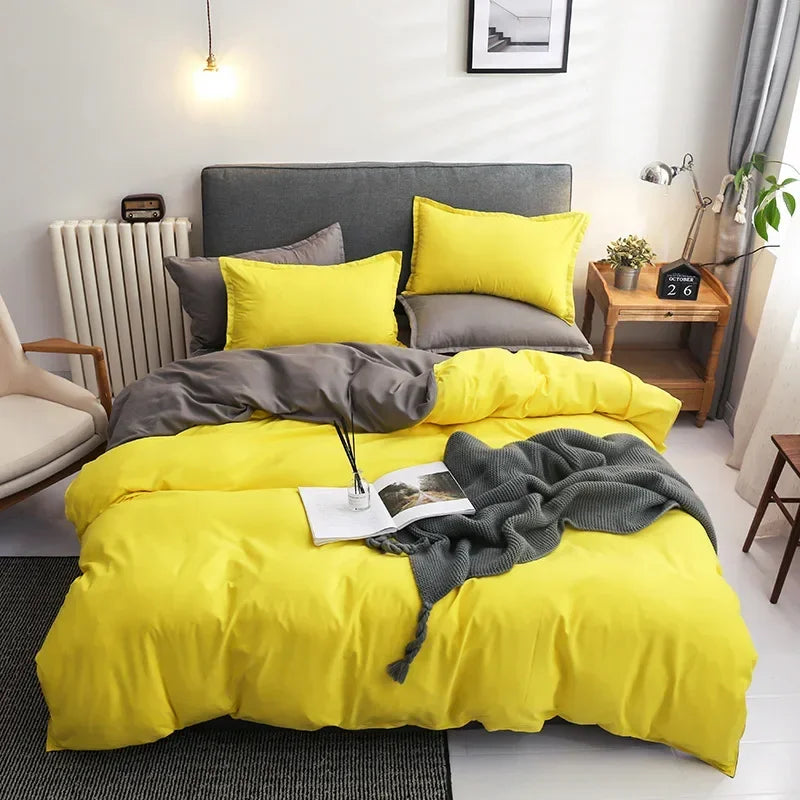Nordic 3/4Pcs Solid Solor Bedding Set Home Duvet Cover Sheet Quilt Cover AB side Bedroom Decor Queen King Size 150x200 220x240