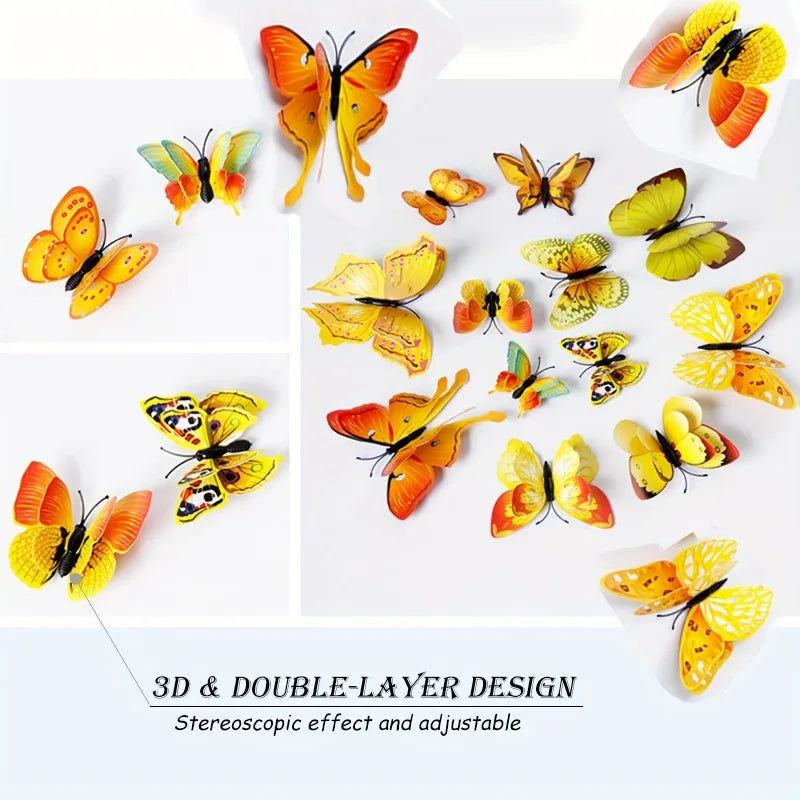 12pcs 3D Double Layer Butterfly Wall Stickers
