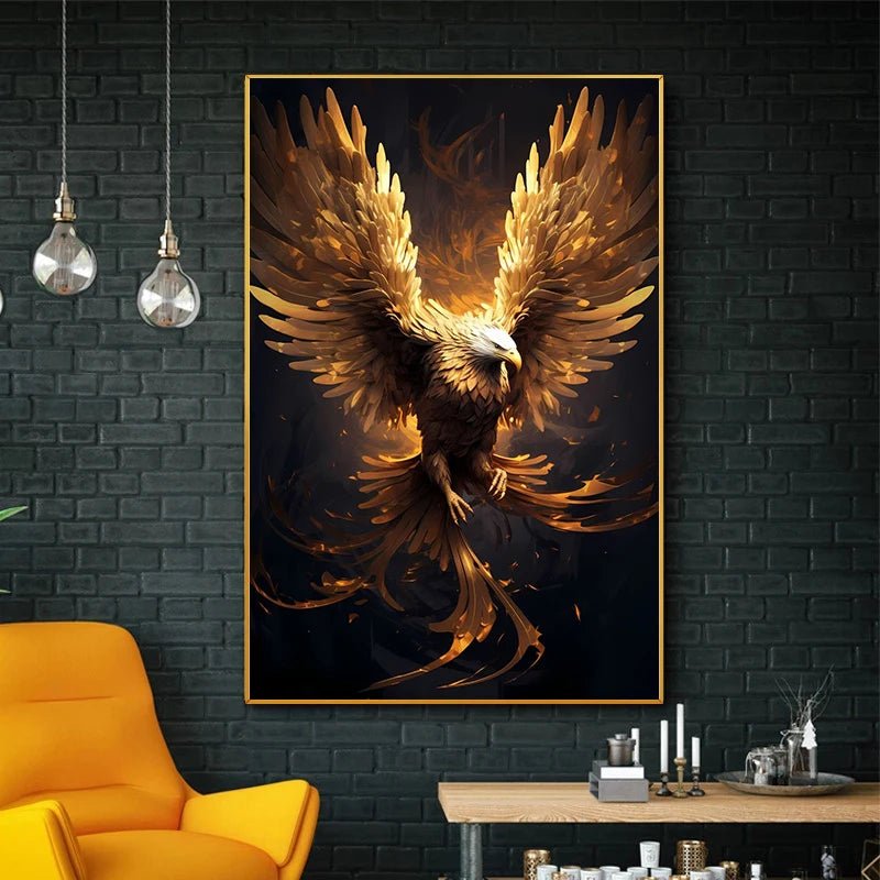 Golden Eagle Poster Bird Head Handsome Sharp Gold Animal Prints Canvas Painting Wall Art Pictures Home Room Modern Decoration