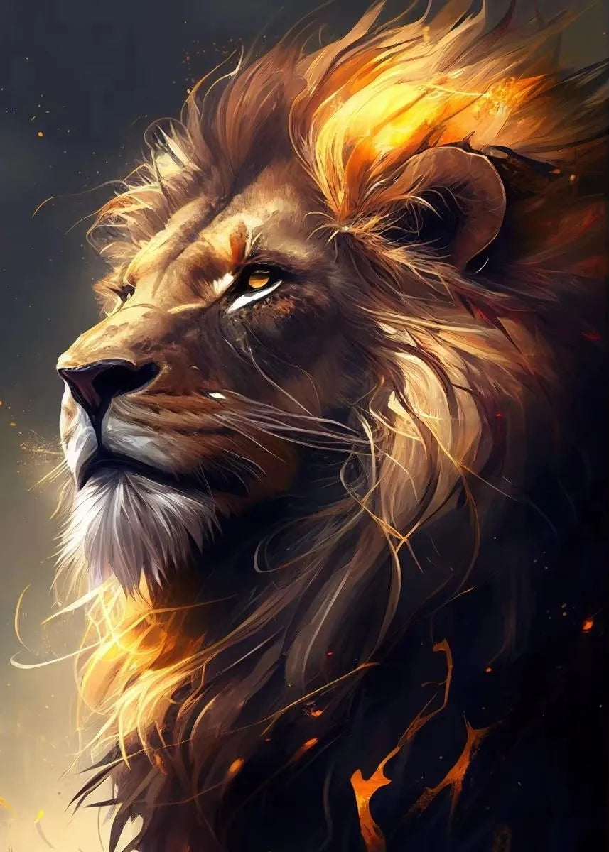 Black and Golden Light Lion Posters Modern Animal Canvas Painting HD Pictures Wall Art for Living Room Home Decoration No Frame