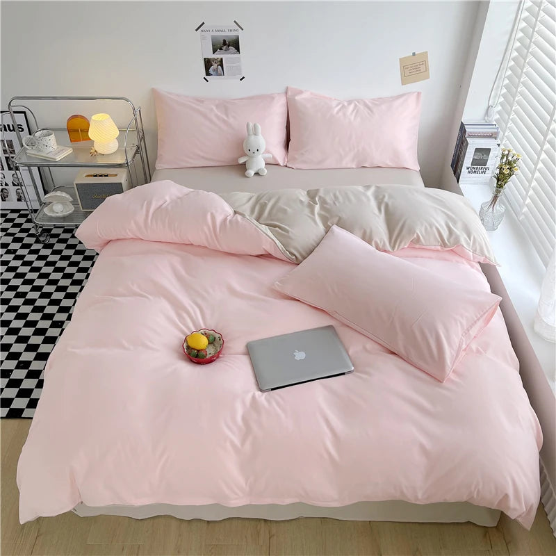 Purple Duvet Cover Microfiber Lavender Double Size Bedding Set,3pcs Comforter Cover with Zipper Closure Reverse Pink Quilt Cover
