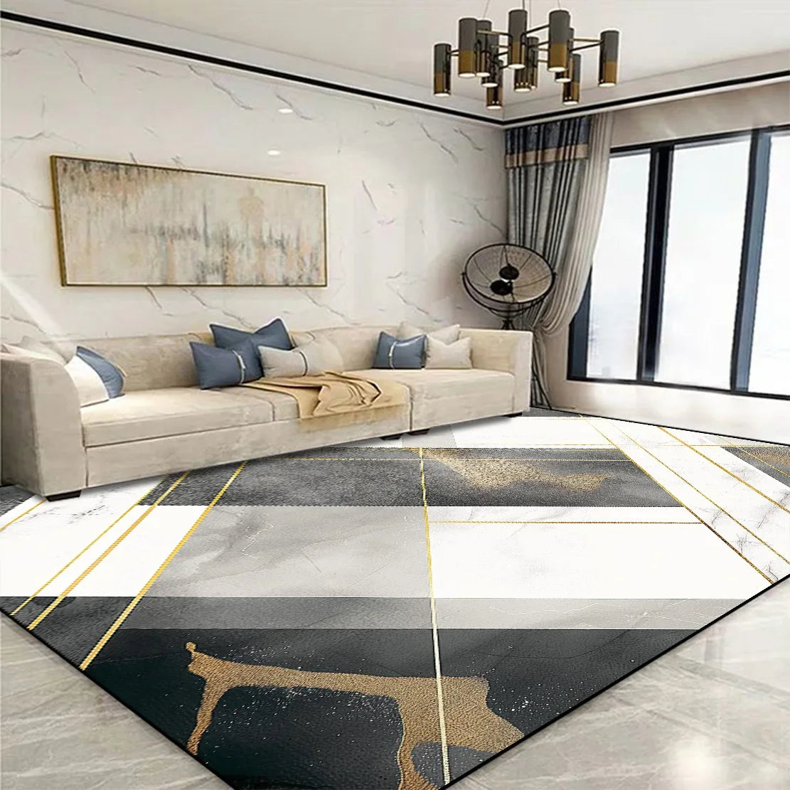 Modern Golden Geometric Non-slip Area Rug
