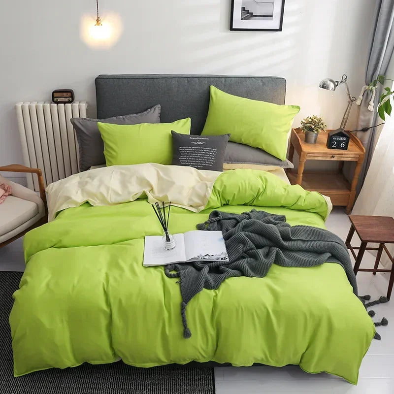 Nordic 3/4Pcs Solid Solor Bedding Set Home Duvet Cover Sheet Quilt Cover AB side Bedroom Decor Queen King Size 150x200 220x240
