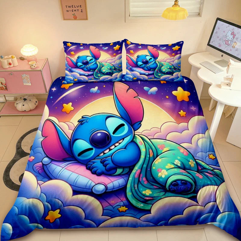 Cute Stitch Duvet Cover Kids Cartoon Bedding Set 3D Printed Comforter Cover Queen King Full Size for Bedroom Decoration