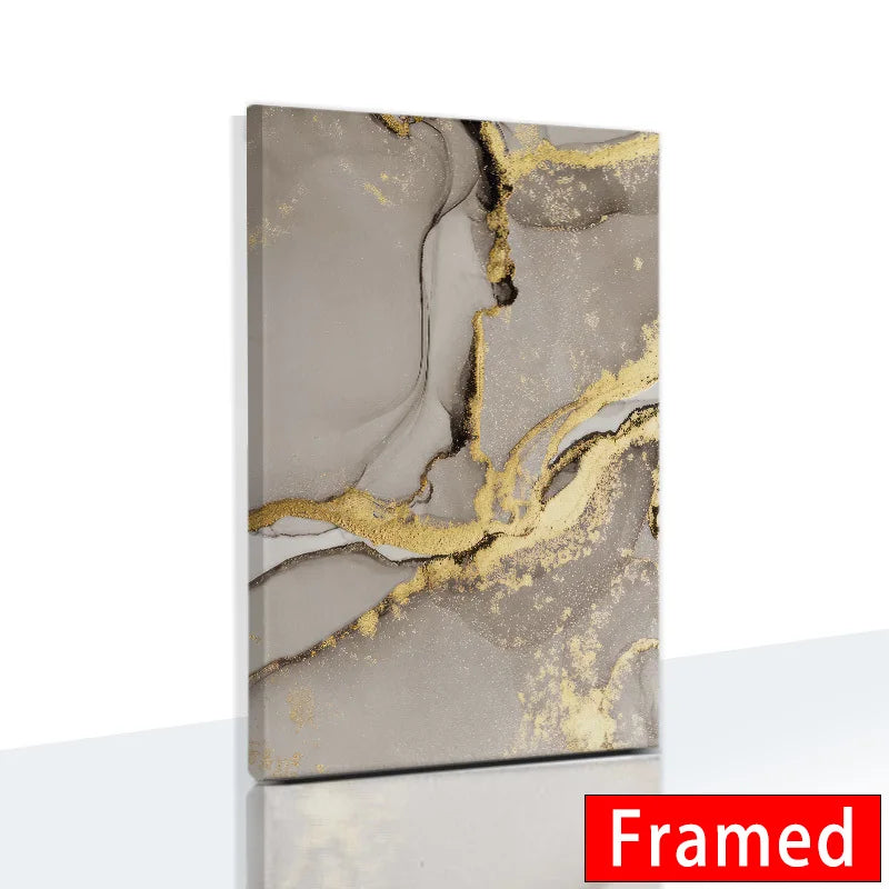Marble Beige Gold Abstract Wall Art Posters with Frame Canvas Painting Prints Pictures Modern Living Room Interior Home Decor