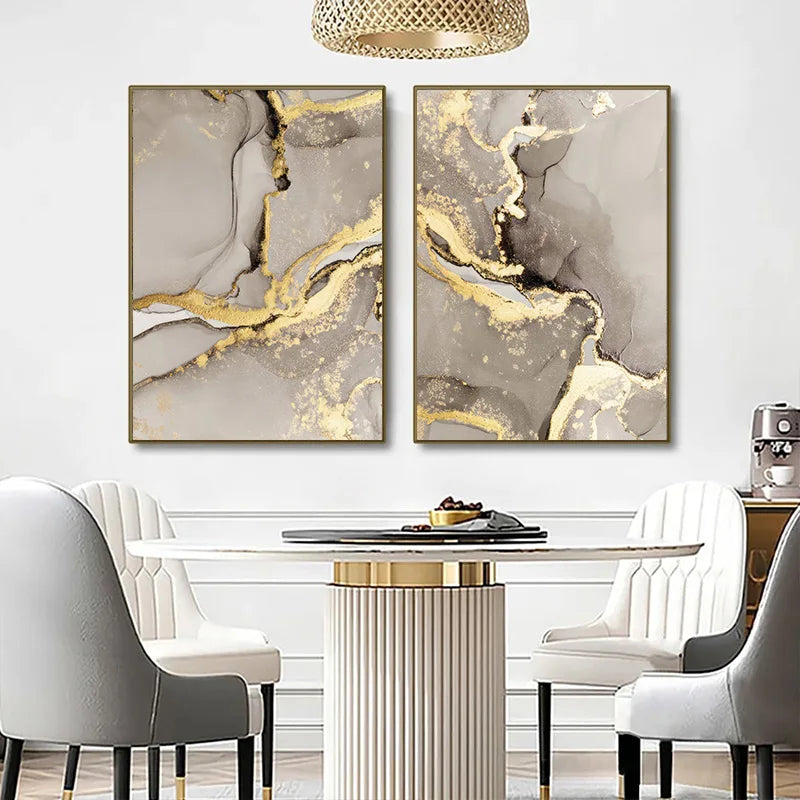 Marble Beige Gold Abstract Wall Art Posters with Frame Canvas Painting Prints Pictures Modern Living Room Interior Home Decor