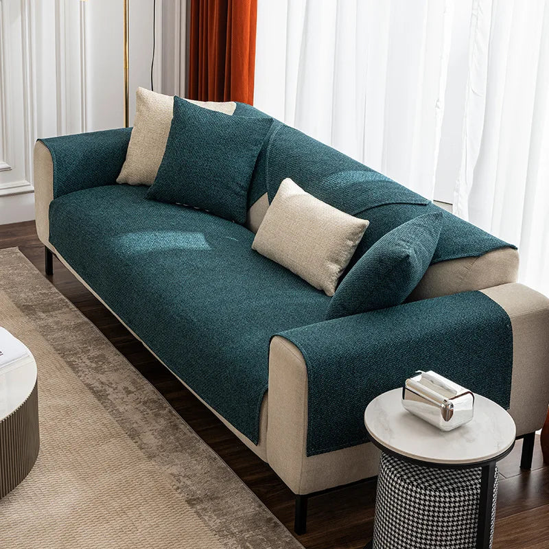 Linen Sofa Cover Solid Color Modern Living Room Anti-slip Combination Sofa Cushion Cover Full Cover Furniture Dust Protection