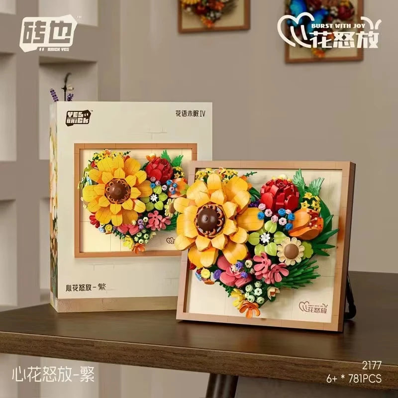 RiceBlcok 765pcs Flower Bouquet Building Blocks Set Creative Wall Art Framework Christmas Gifts home tabletop decoration